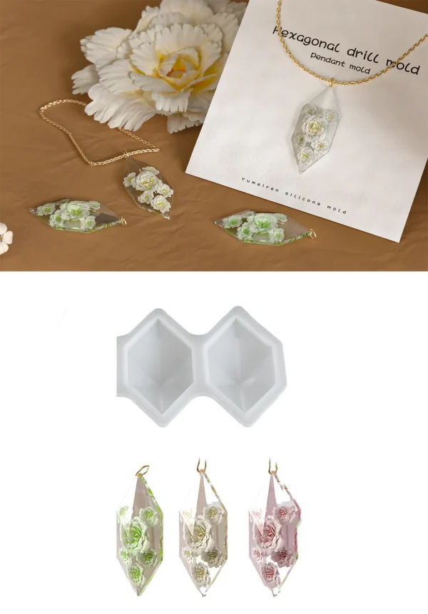 قالب سیلیکونی آویز هندسی الماسی رزین؛ طراحی بزرگ و حرفه‌ای برای زیورهای چشمگیر