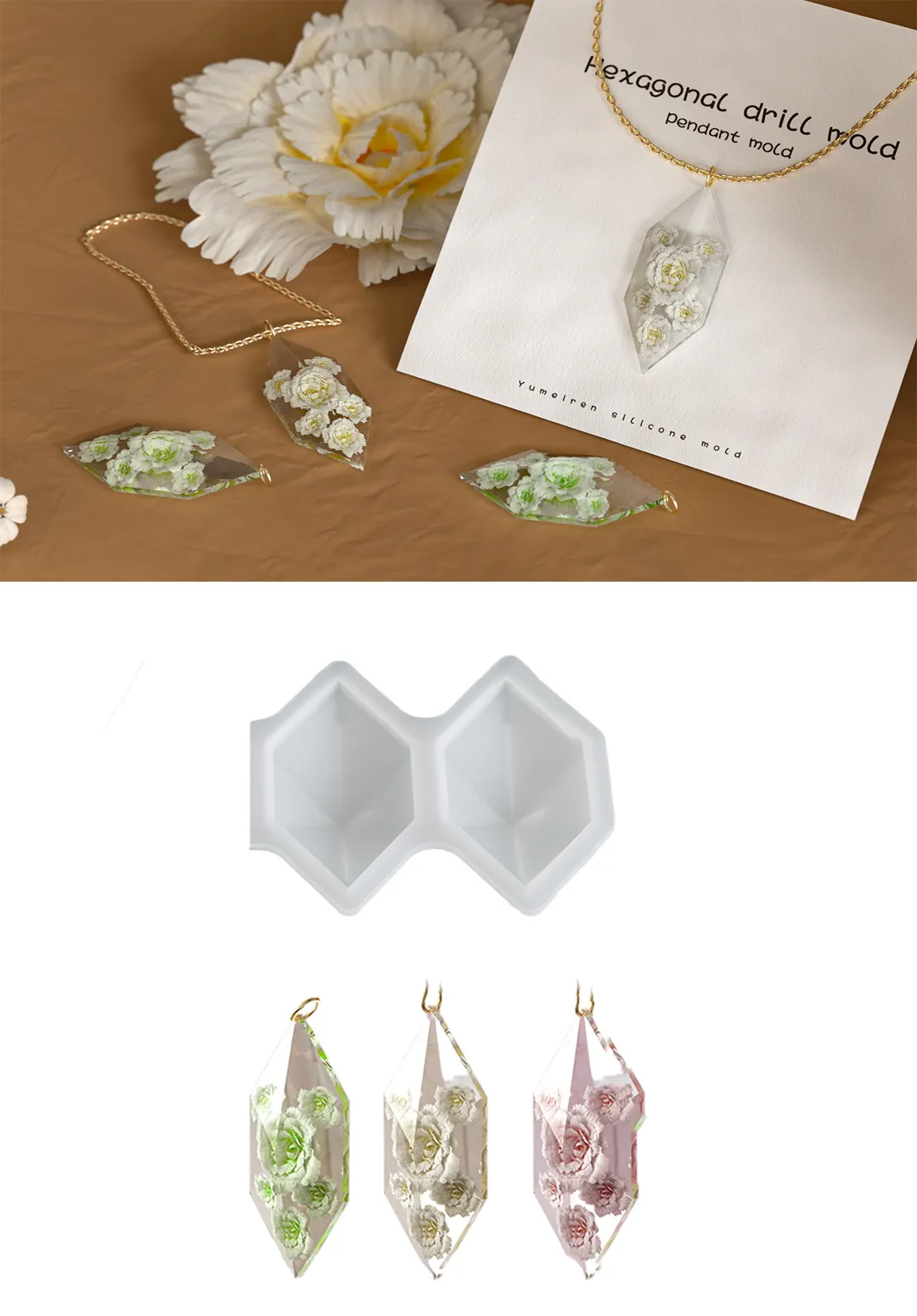 Geometric-Diamond-Pendant-Silicone-Mold قالب سیلیکونی آویز هندسی الماسی رزین؛ طراحی بزرگ و حرفهای برای زیورهای چشمگیر