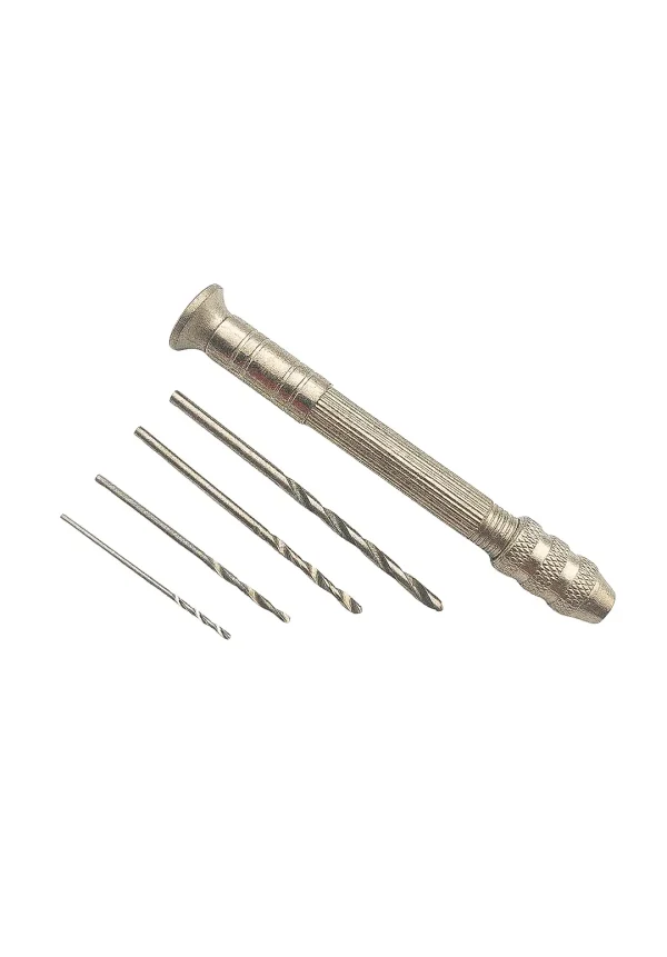 دریل دستی به همراه 4 مته؛ ابزار دقیق برای سوراخ‌کاری ظریف و هنری