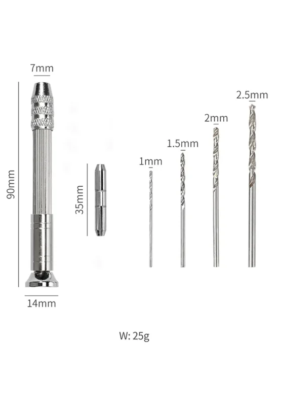 سایز دریل دستی به همراه 4 مته؛ ابزار دقیق برای سوراخ‌کاری ظریف و هنری