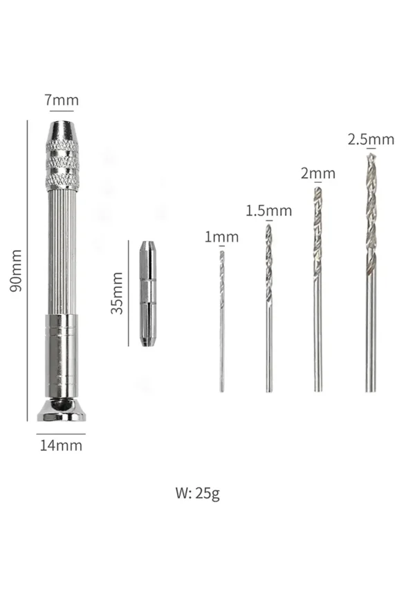 سایز دریل دستی به همراه 4 مته؛ ابزار دقیق برای سوراخ‌کاری ظریف و هنری