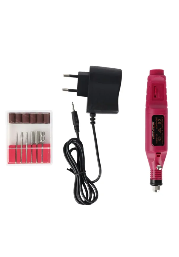 مینی دریل برقی صورتی با آداپتور برق، سری‌ها و مته‌های متنوع مناسب پرداخت رزین، و کابل برق مناسب ایران