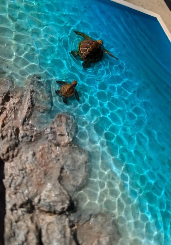 تابلوی رزینی دریایی همراه با لاک پشت سه بعدی